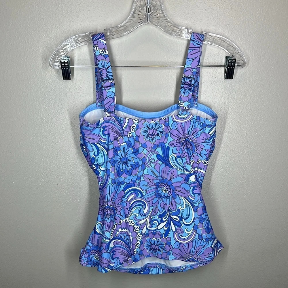 {Carmen Marc Valvo} "Swim Sense Exploded Blooms" Square Neck Tankini Swim Top - Picture 5 of 6